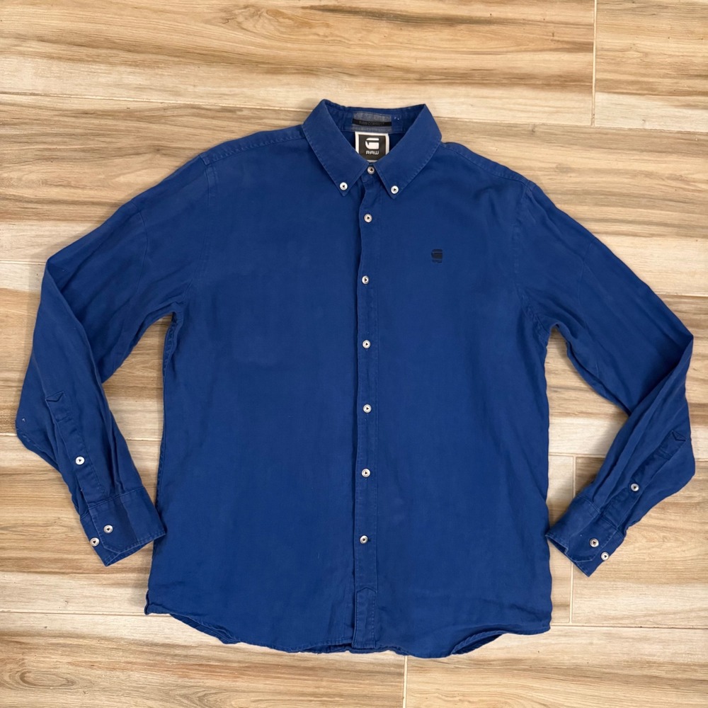 G-Star Raw Correct Mens XL‎ Blue Button Down Long Sleeve Shirt Logo Solid